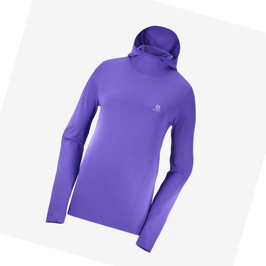 Salomon ESSENTIAL SEAMLESS Kadın Kapüşonlu Sweatshirt Mor | TR 2531GSO